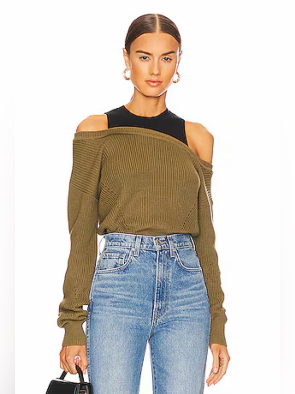 VERONICA BEARD Prescott Layered Look Cold Shoulder Knit Sweater